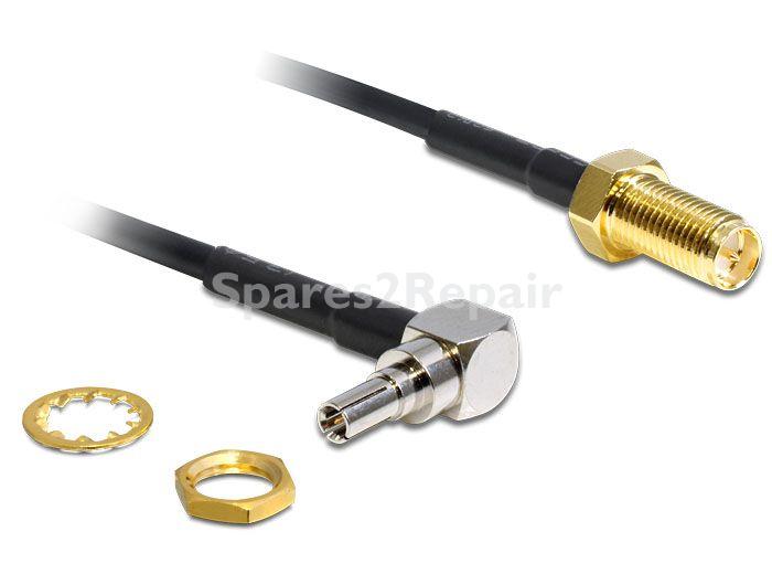 Delock Sma-cable - Antenna Cable Rp-sma Jack Bulkhead > Crc-9 Plug 90° 200 Mm