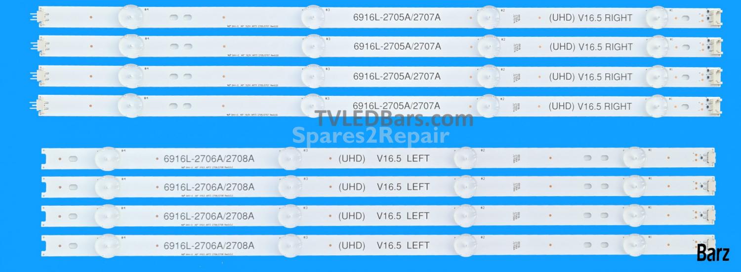Barz LED Backlight Array LG AGF79047401 AGF79047201 49" LC490DGE-FJM LC490DUE-FJA 6916L-2705A 2706A 2707A 2708A 8pcs