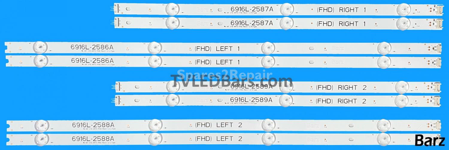 Barz LED Backlight Array LG AGF79047501 49LH604V LC490DUE-FJM 6916L-2586A 2587A 2588A 2589A 8pcs