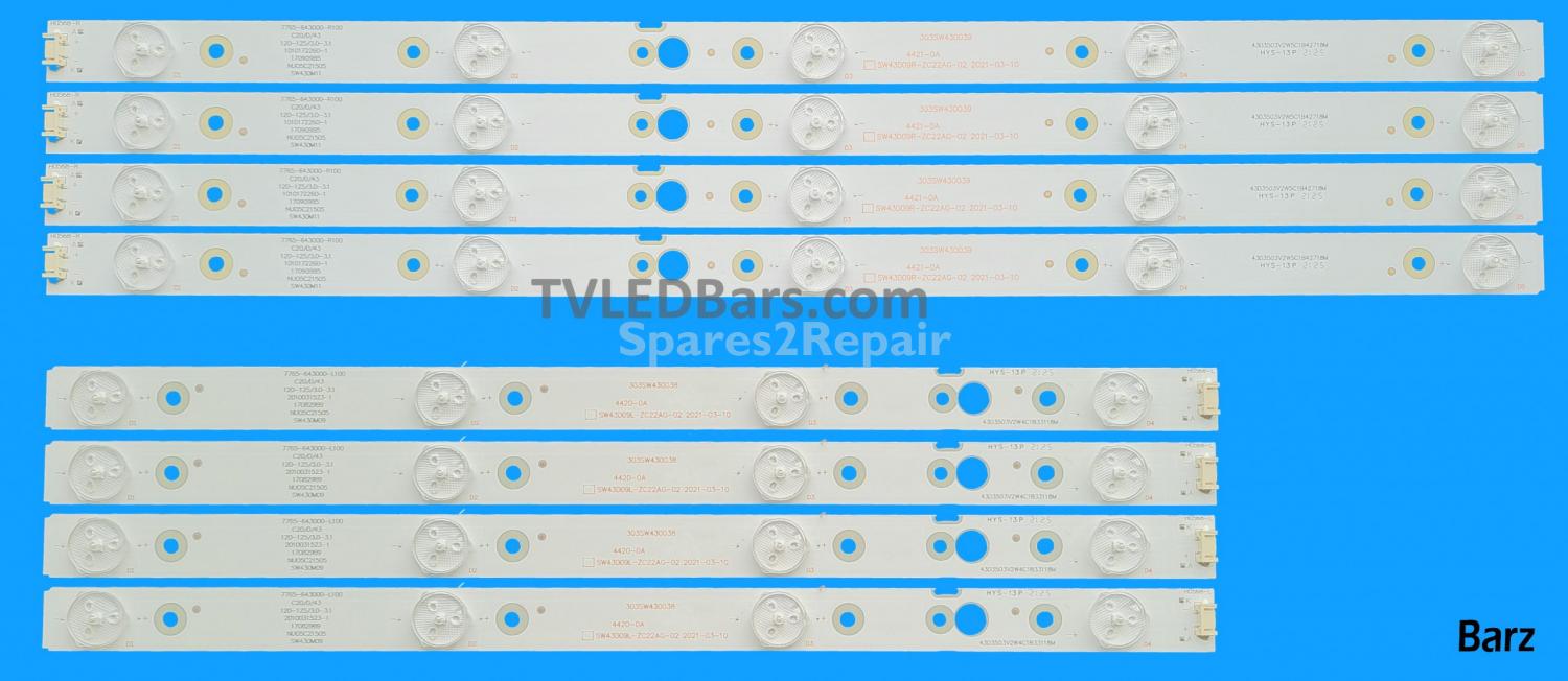 Barz LED Backlight Array LG 43UJ620V LC430DGJ-SKA4 CRH-A4330300104L6CN + CRH-A4330300105R6CN 8pcs