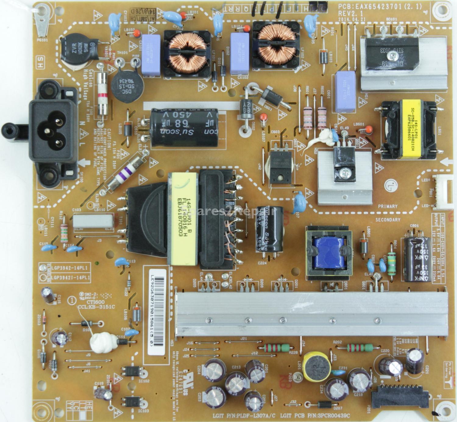 LG 42LB561V - Power Supply - EAY63071901 - EAX65423701 (2.1) - REV2.1 - 3PCR00439C - LGP3942-14PL1 - IT