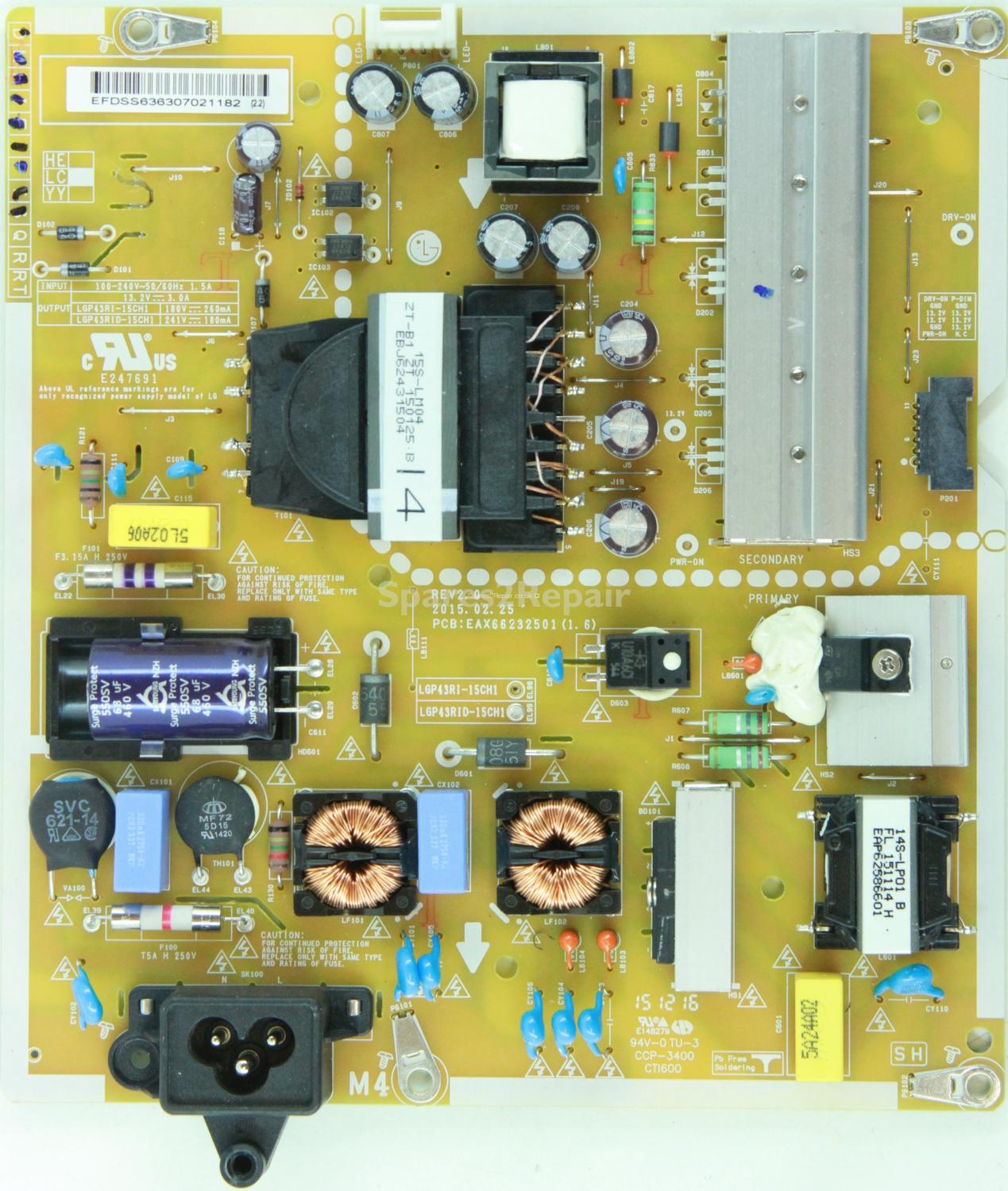 LG 43LF630V - Power Supply - EAY63630702 - REV2.0 - EAX66232501 (1.6) - LGP43RID-15CH1 - LC