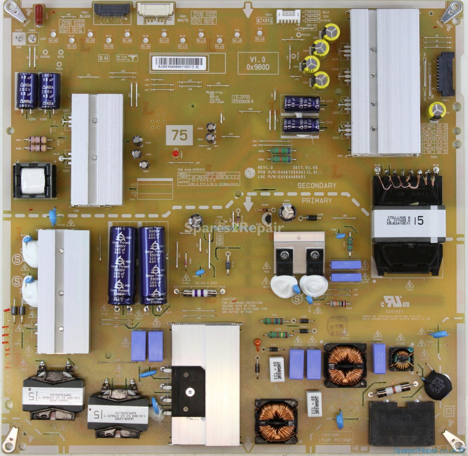 LG 75UV341C - PSU - EAY64489681 - REV1.0 - EAX67264301(1.4) - LGP75-17UH12