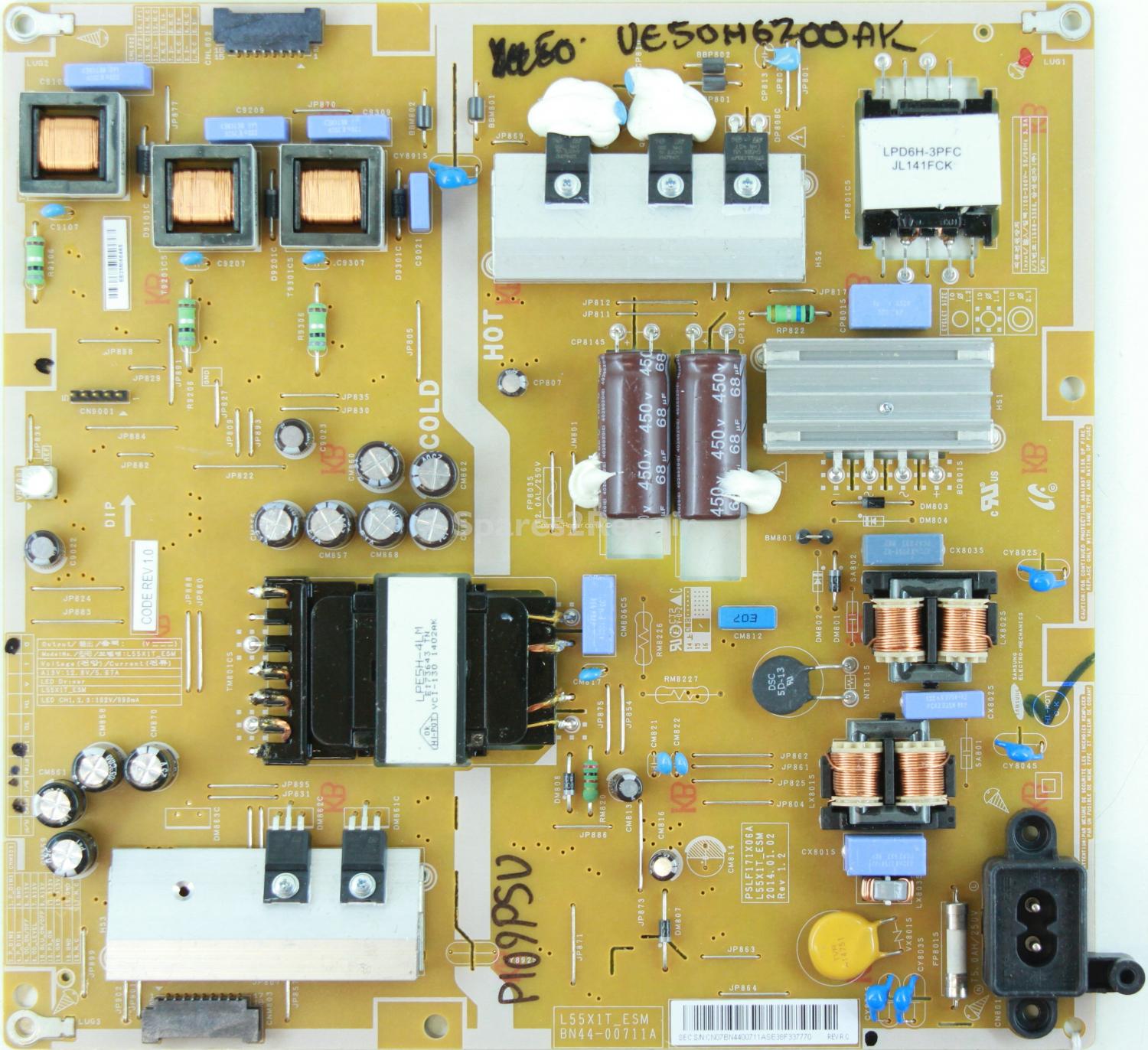 Samsung UE50H6200AK - Power Supply - BN44-00711A - Rev 1.2 - PSLF171X06A - L55X1T_ESM
