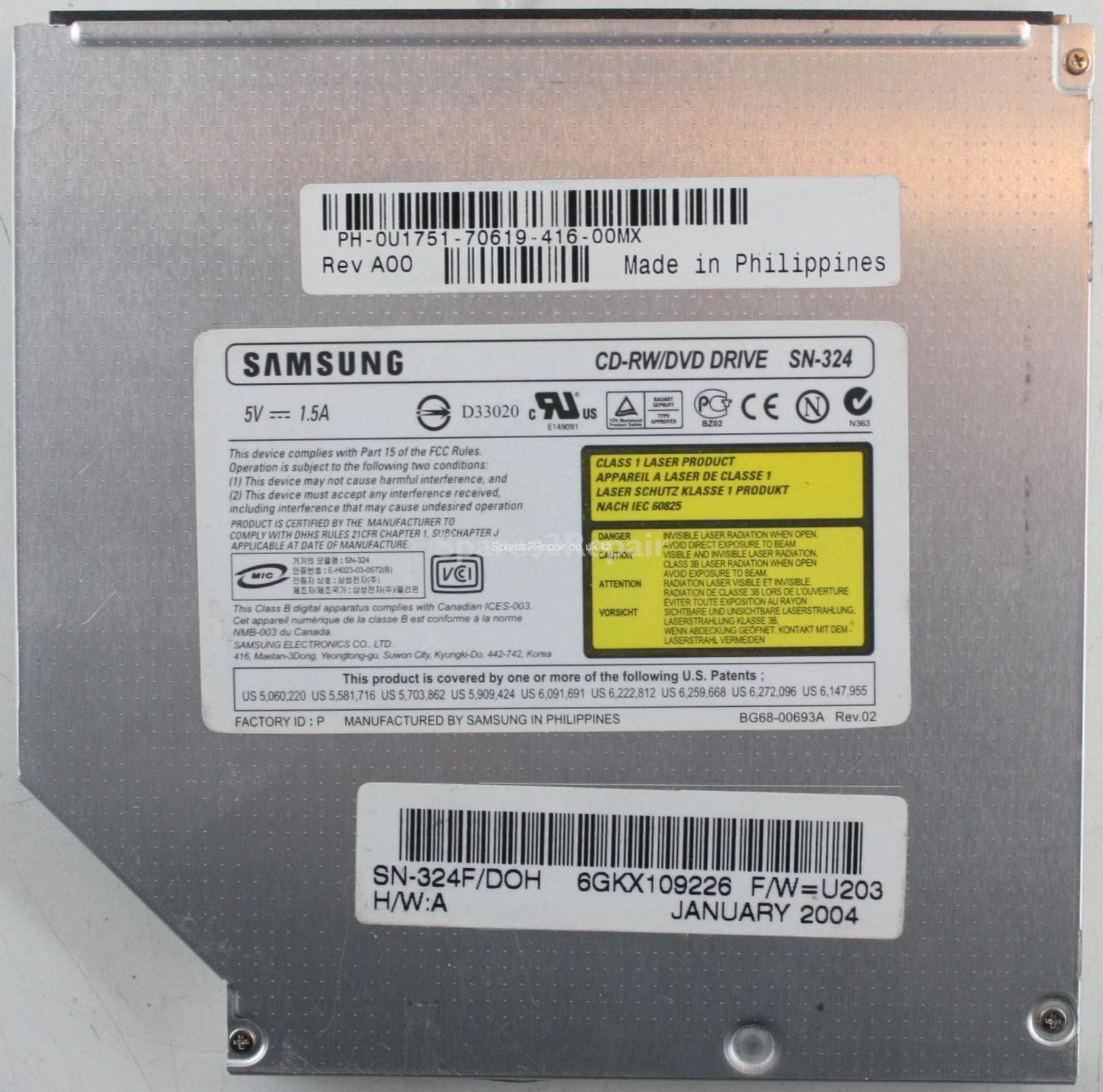 Samsung - DVD-ROM - SN-324 - BG68-00693A - Rev.02 - SN-324F/DOH - PATA