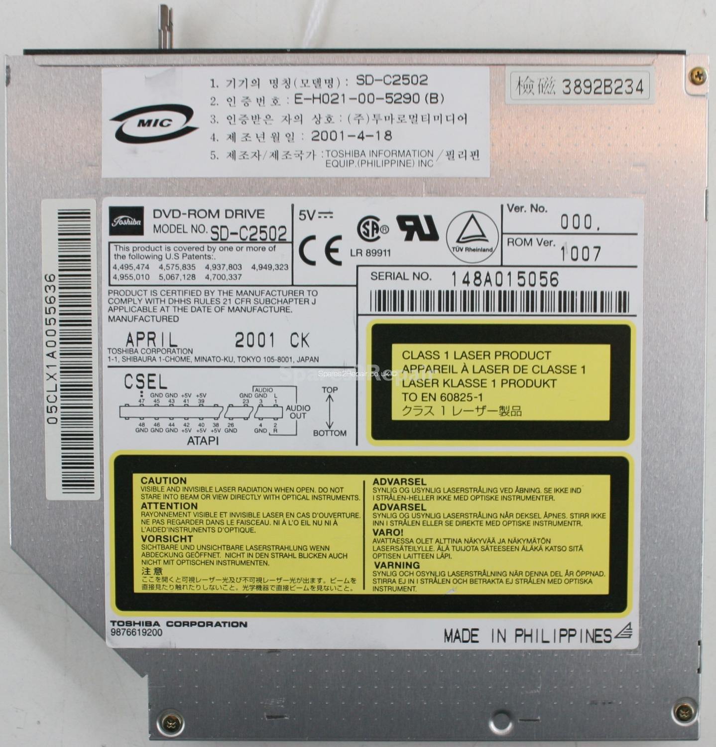 Toshiba - DVD-ROM - SD-C2502 - E-H021-00-5290(B) - 9876619200 - PATA